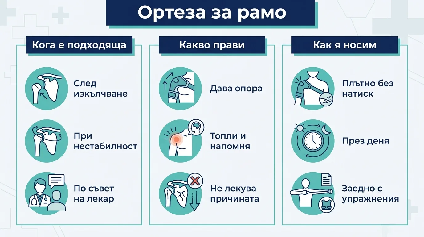 Инфографика за ортезата за рамо: кога, какво прави и как се носи